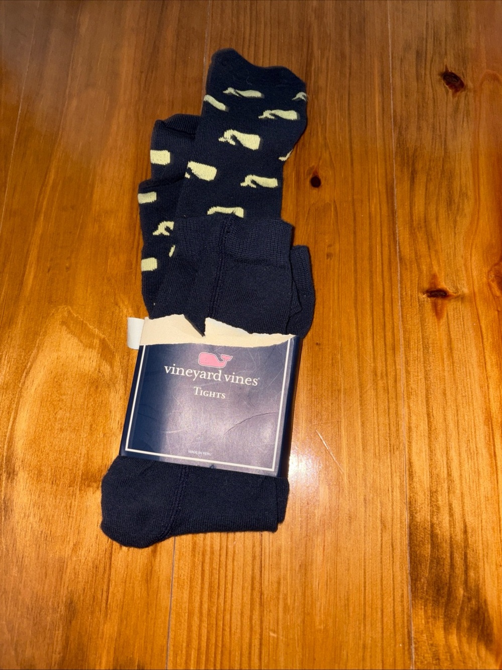 Vineyard Vines Deep Bay Navy with Yellow Whale Pattern Tights Girls XS